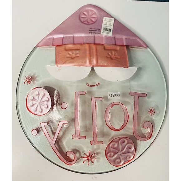 New Jolly Santa Fusion Glass Shaped Plate Platter Lori Siebert 2011 Silvestryi - Picture 2 of 9